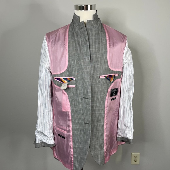 Charles Tyrwhitt Gray Plaid Prince of Wales Sport Coat 44L - Picture 7 of 10